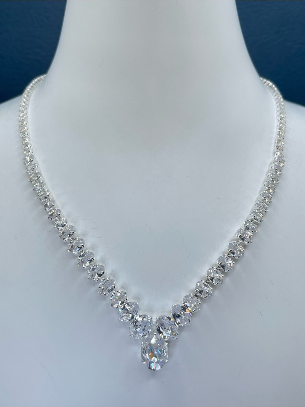 Swarovski Crystal Elements White Oval Crystal Art Deco Tennis Necklace Bridal